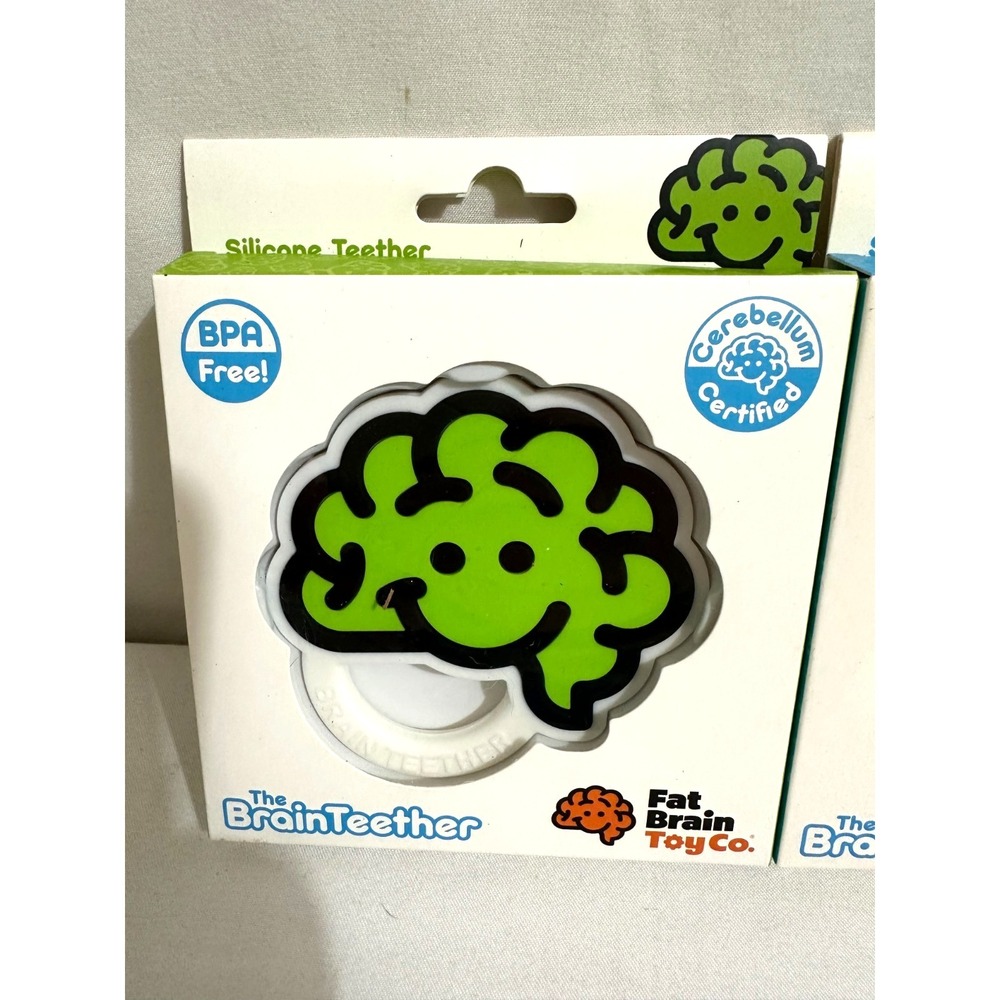 Fat Brain Toy Co. The Brain Teether Silicone Baby Teething Rings Green & Blue - Picture 3 of 6